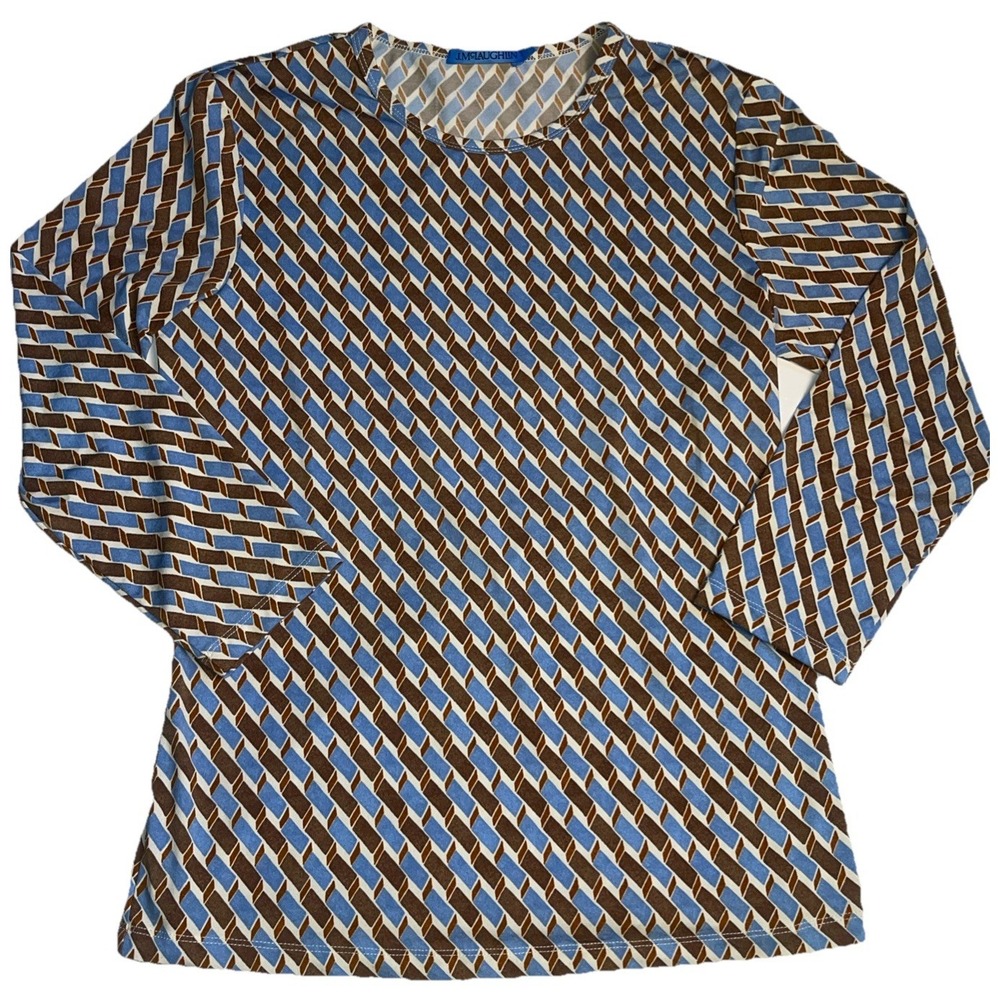 J. McLaughlin Womens Top S Blue Fernwood Geometric Print 3/4 Sleeve Coastal